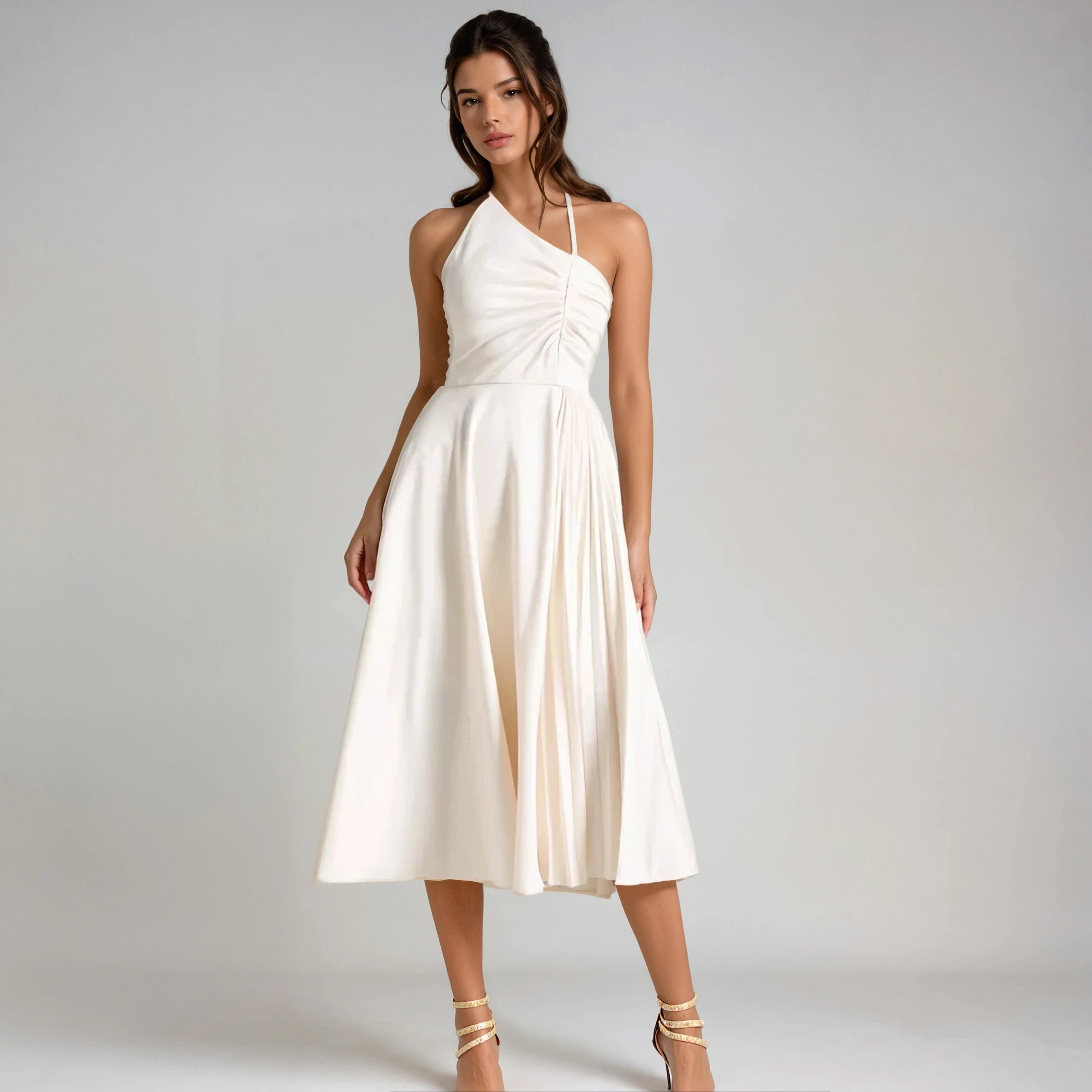 Asymmetric Halter Dress - White