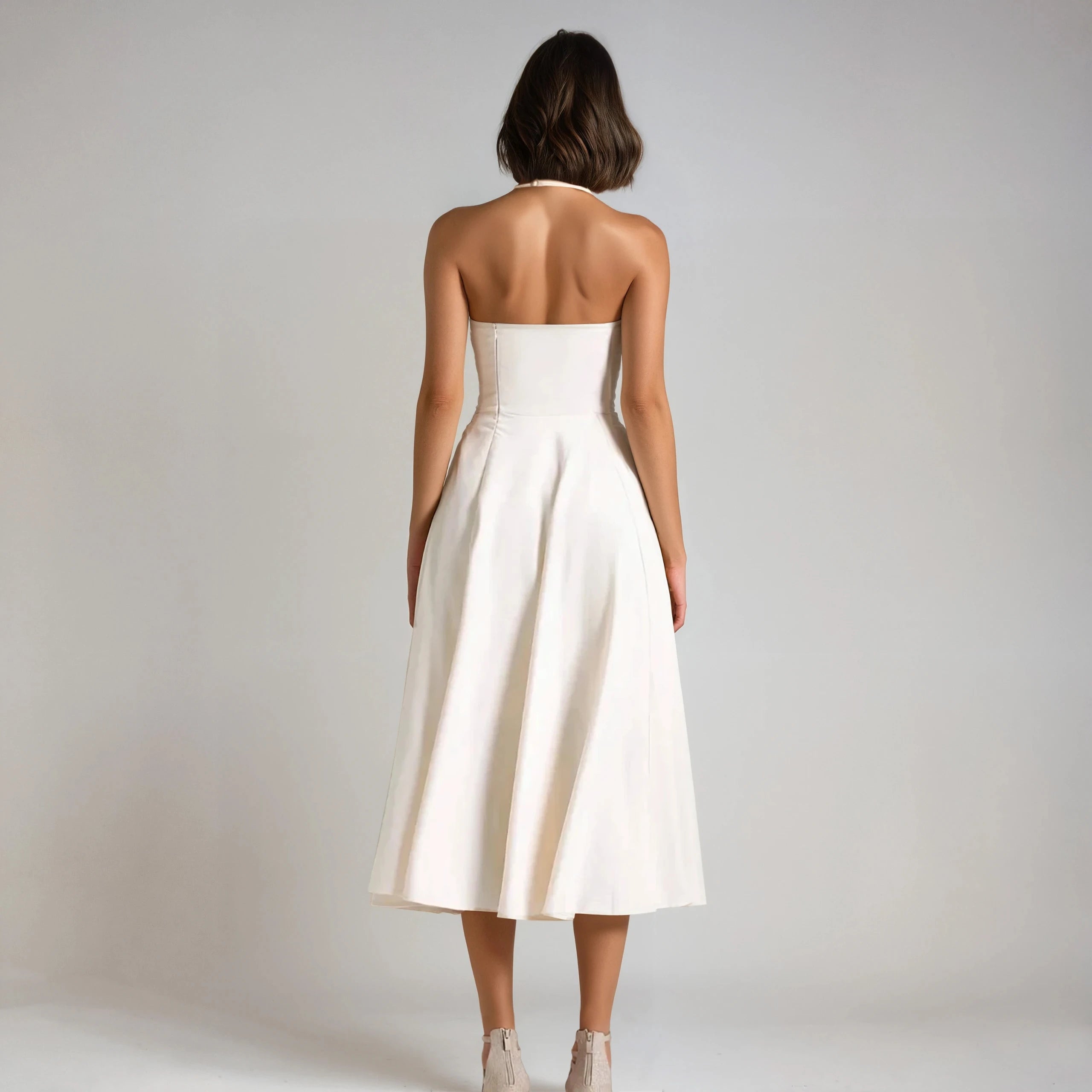 Asymmetric Halter Dress - White