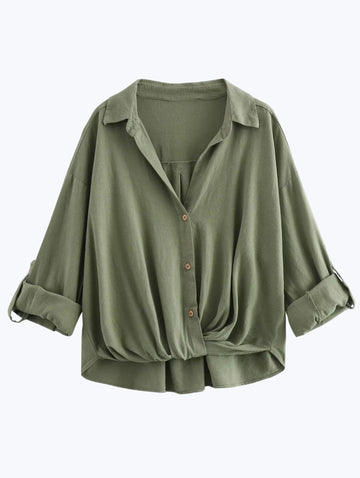 Twisted Hem Shirt - Olive Green