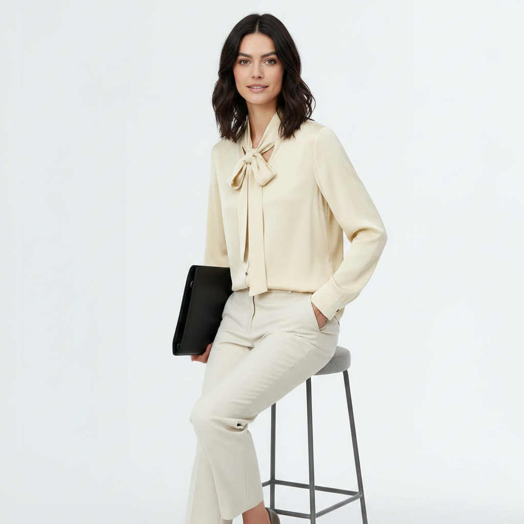 Neck Tie Up Blouse - Ivory White