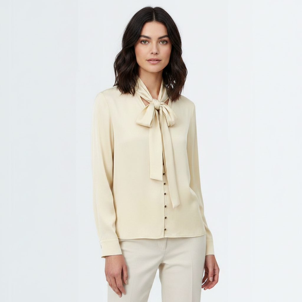Neck Tie Up Blouse - Ivory White