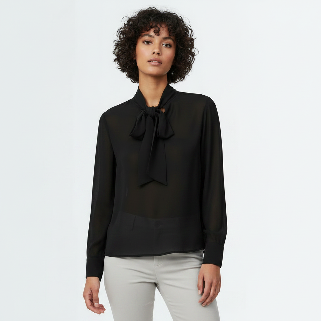 Neck Tie Up Blouse - Black