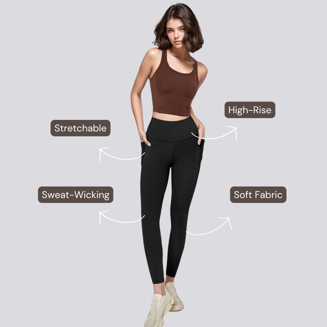 High-Rise Leggings With Side-Pockets - Black