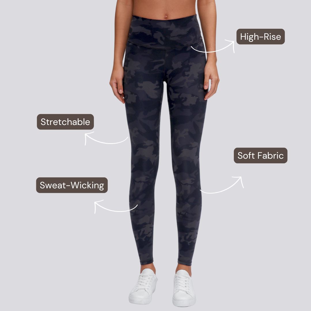 High Rise Flow Leggings - Black Grey Print