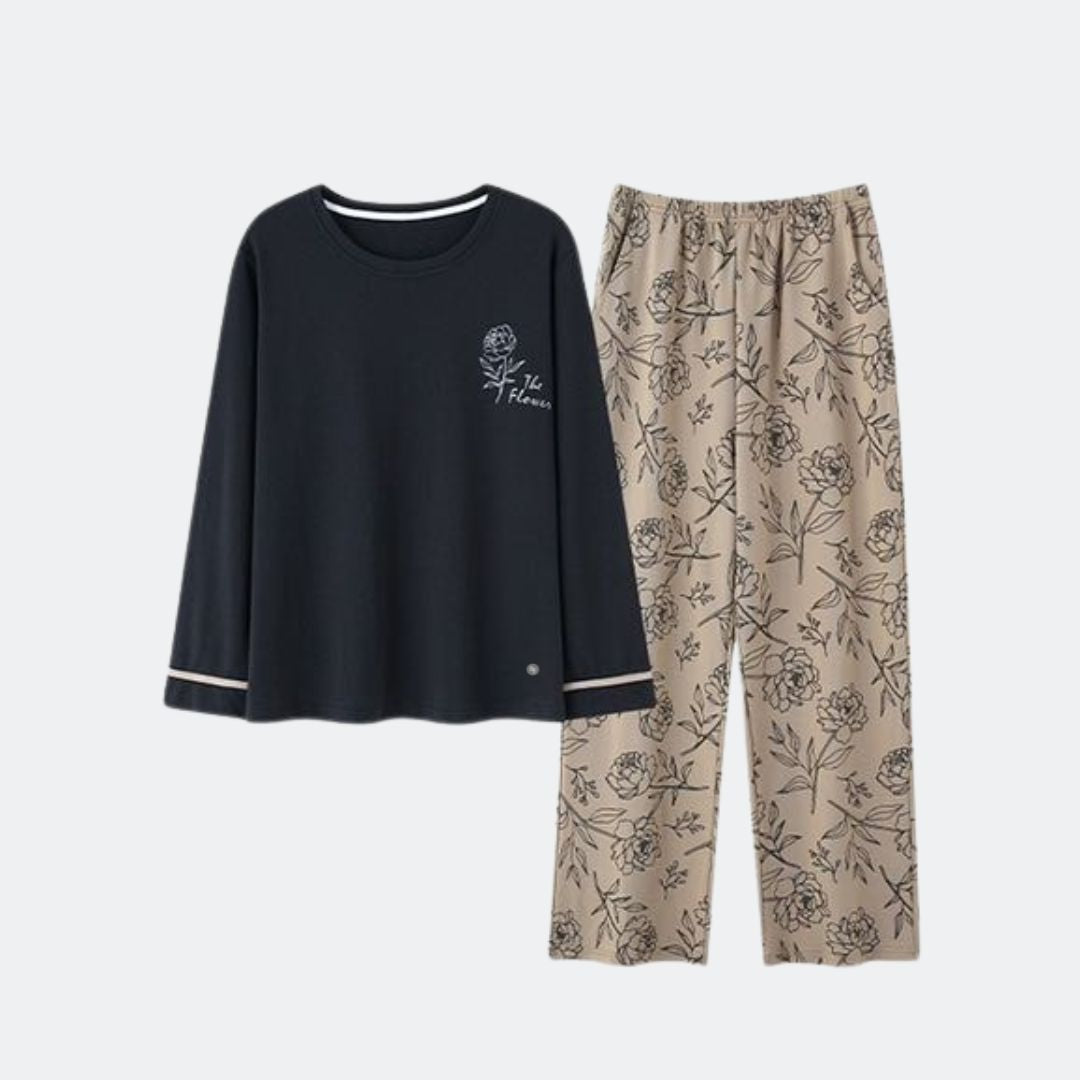 Full Sleeves Cotton Night Suit Set - Black