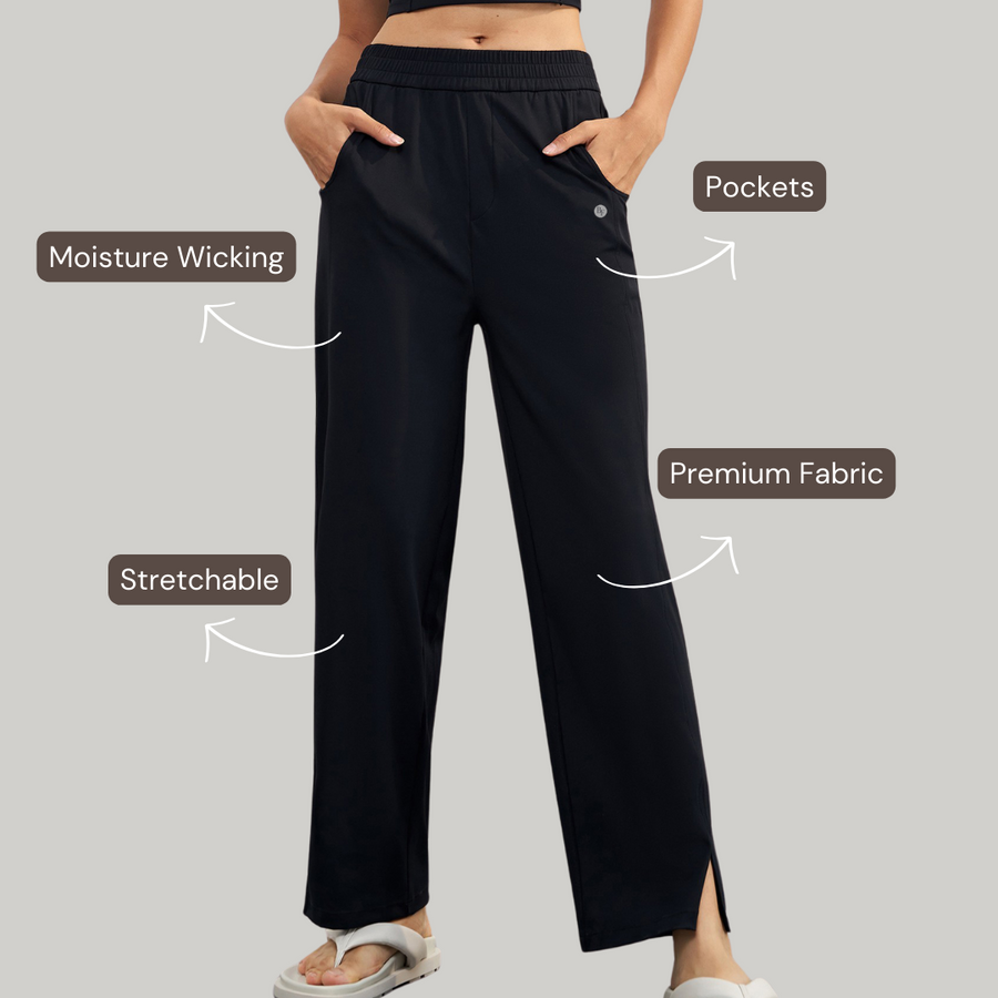 Wide-Legged Comfort Yoga Pants - Black