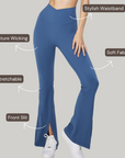 Stylish Flare Yoga Pants With Front Slit - Blue