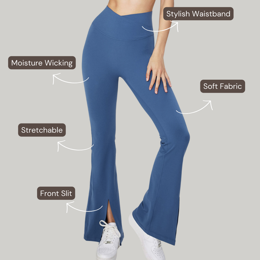 Stylish Flare Yoga Pants With Front Slit - Blue