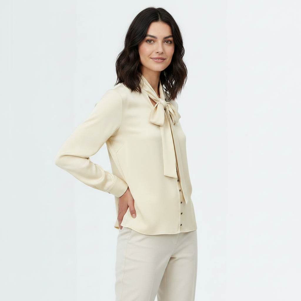 Neck Tie Up Blouse - Ivory White
