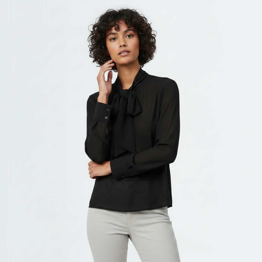 Neck Tie Up Blouse - Black