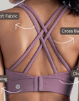 Cross Back Sports Bra With Hooks - Subtle Purple