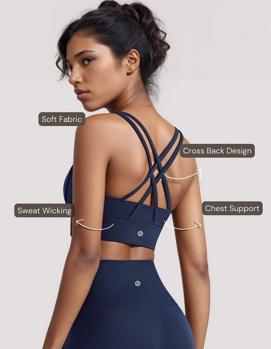 Cross Back Sports Bra - Dark Blue