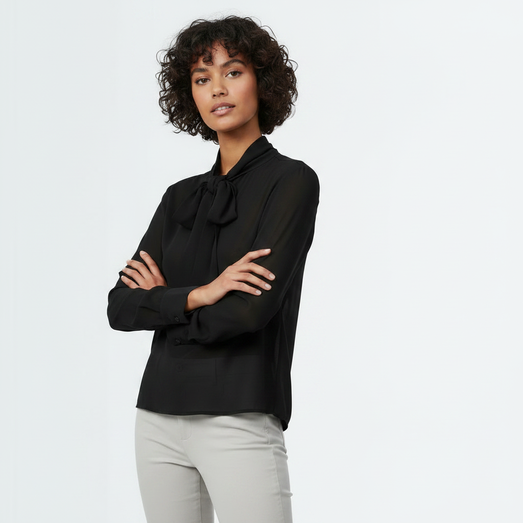 Neck Tie Up Blouse - Black