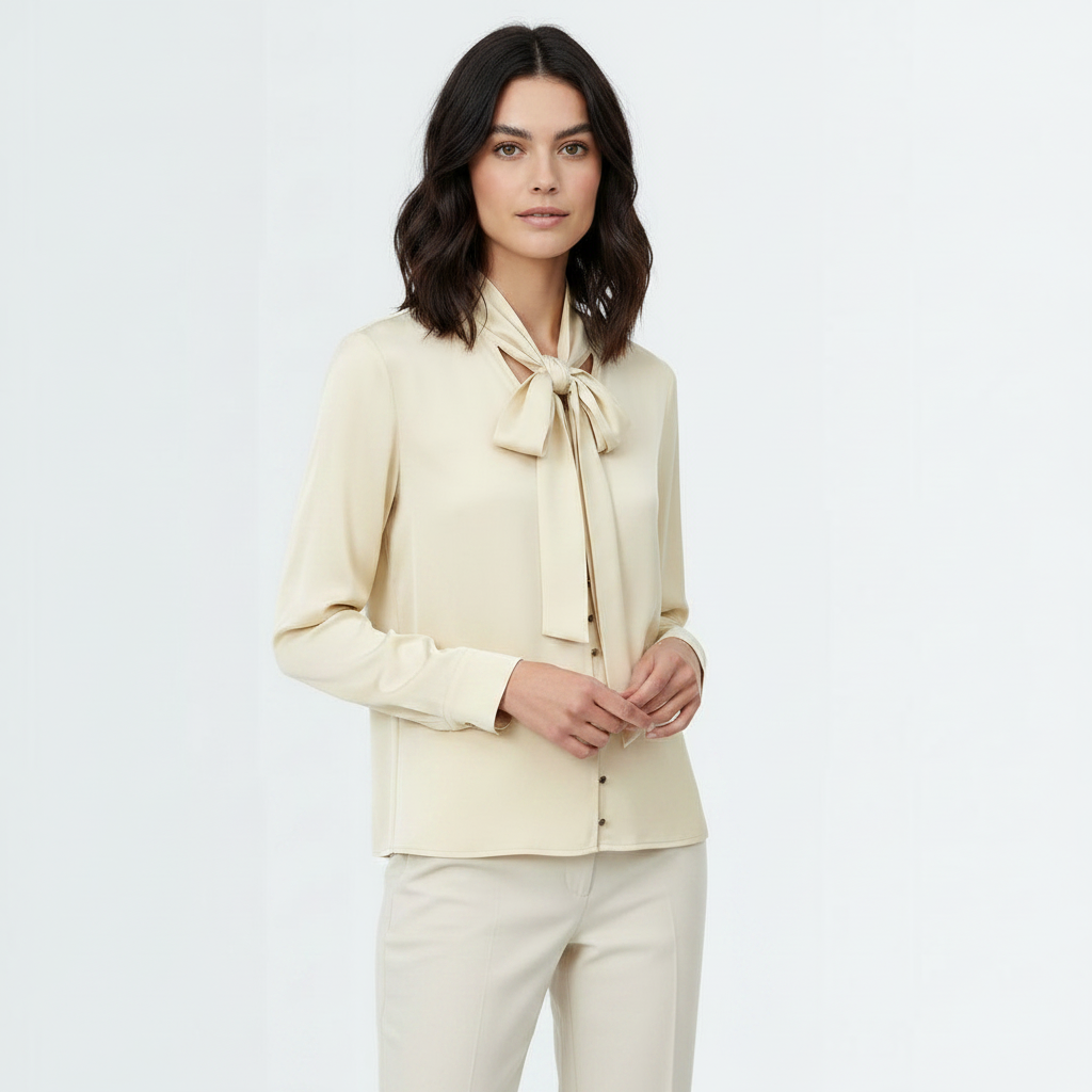 Neck Tie Up Blouse - Ivory White