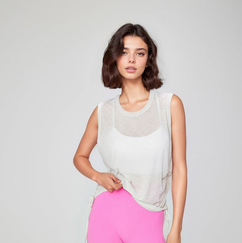 Sheer Sleeveless Cover T-Shirt - White