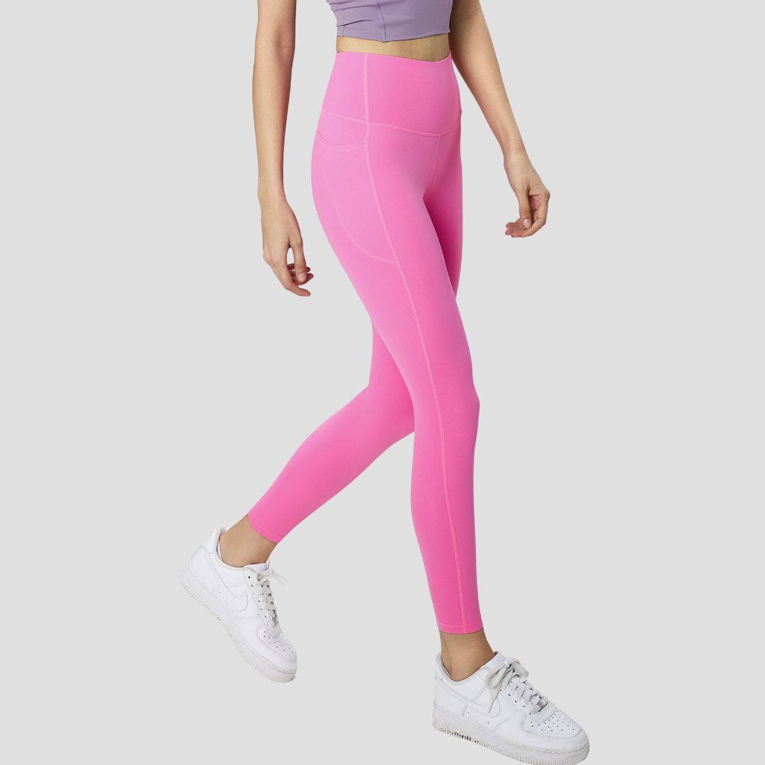 High-Rise Leggings With Side-Pockets - Bright Pink
