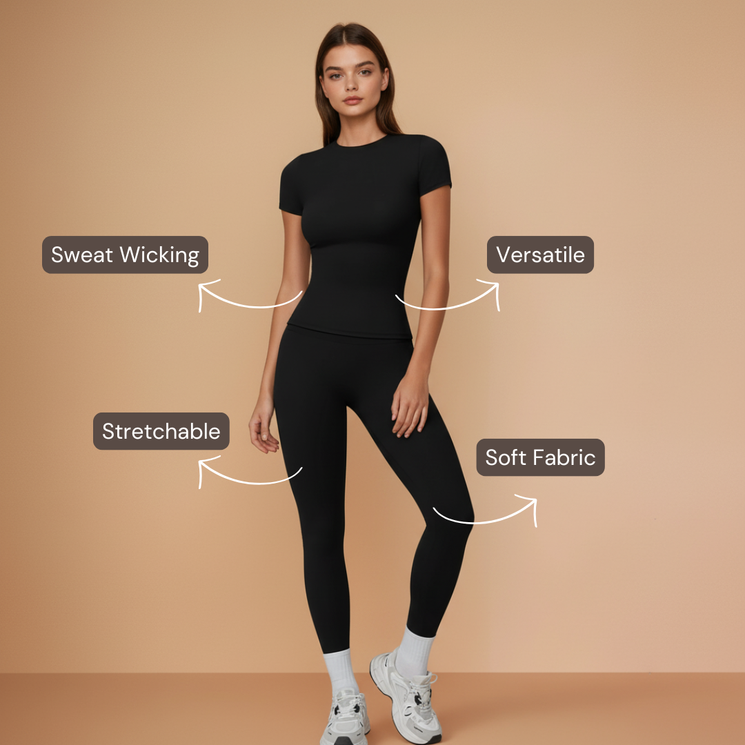 Half Sleeve Legging Yoga Set - Black