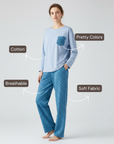 Full Sleeves Cotton Night Suit Set - Blue