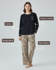 Full Sleeves Cotton Night Suit Set - Black