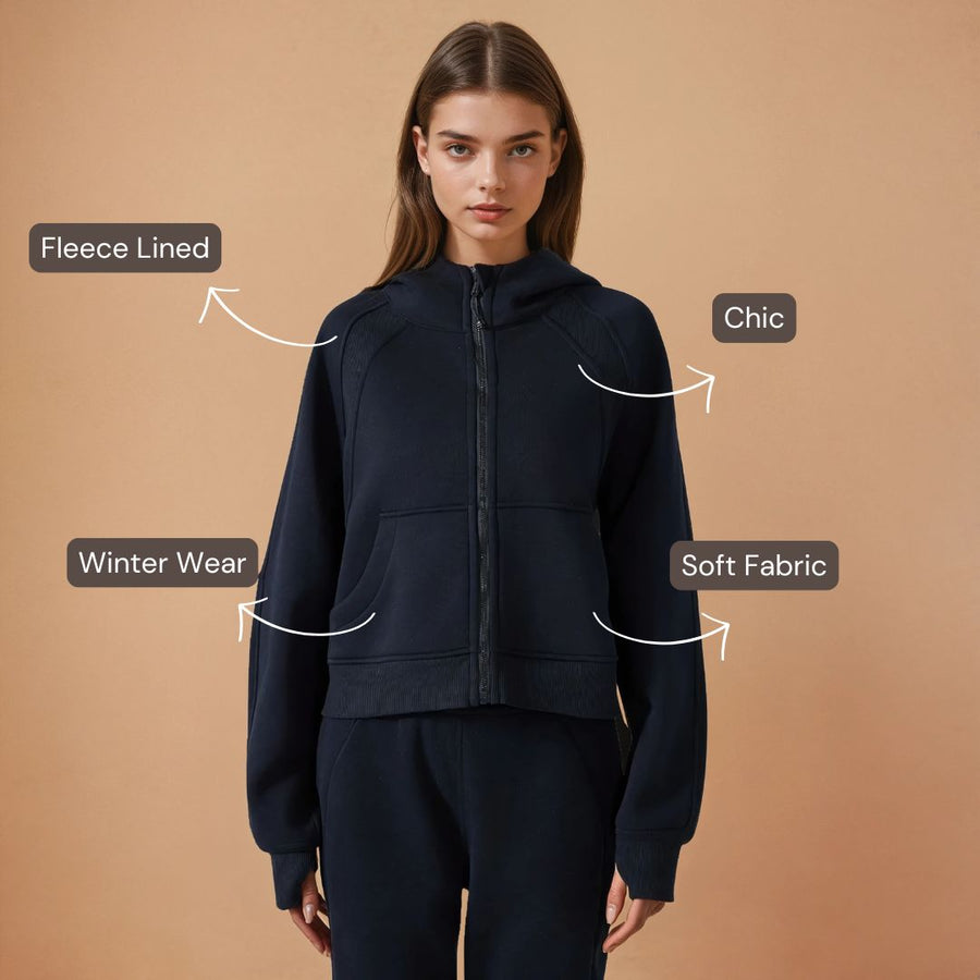 Fleece Lined Hoodie Jacket - Black