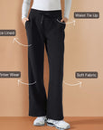 Fleece Lined Wide Legged Pants  - Black
