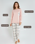 Full Sleeves Cotton Night Suit Set - Pink & Grey
