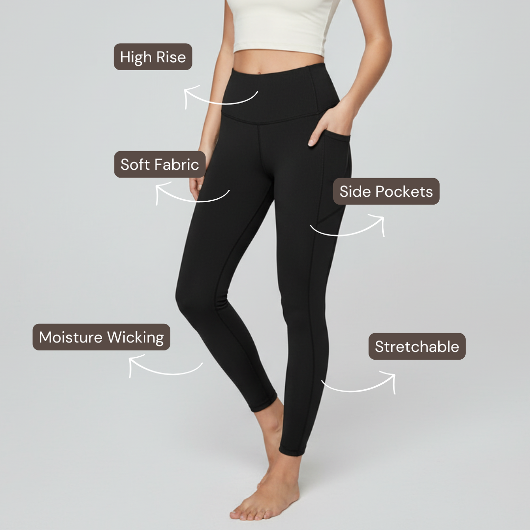 High-Rise Leggings With Side-Pockets - Black