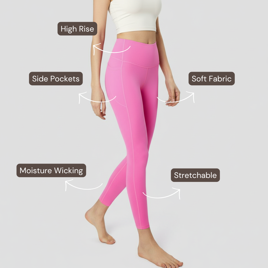 High-Rise Leggings With Side-Pockets - Bright Pink