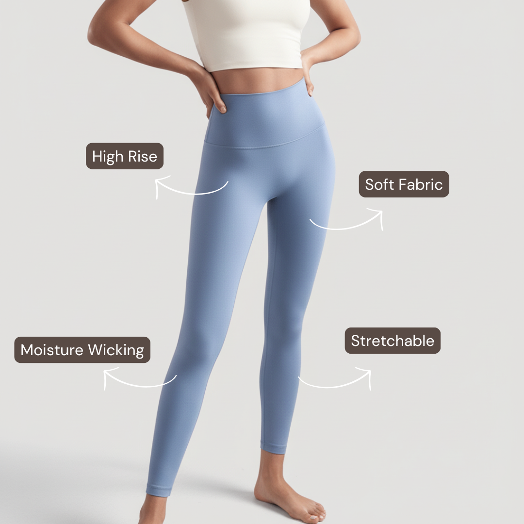 High-Rise Stretch Leggings - Light Blue