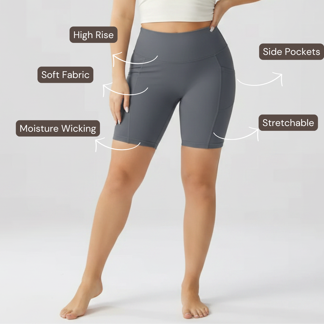 Embrace High Rise Shorts With Pockets - Grey