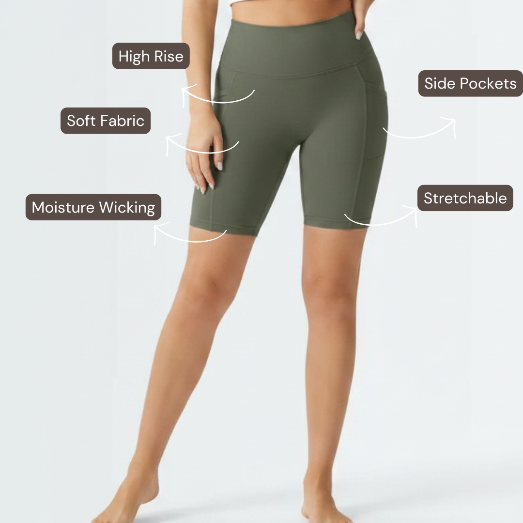 Embrace High Rise Shorts With Pockets - Olive Green