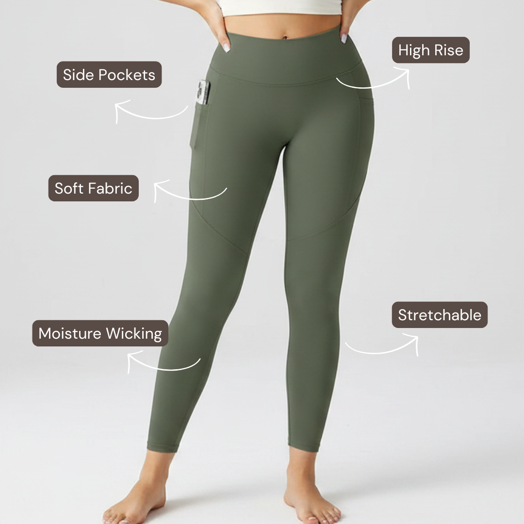 Embrace High Rise Side Pocket Leggings - Olive Green