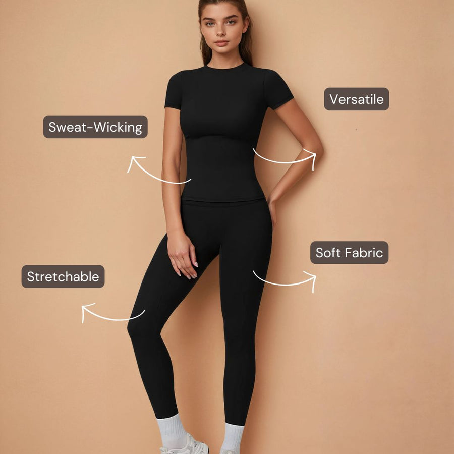 Half Sleeve Legging Yoga Set - Black