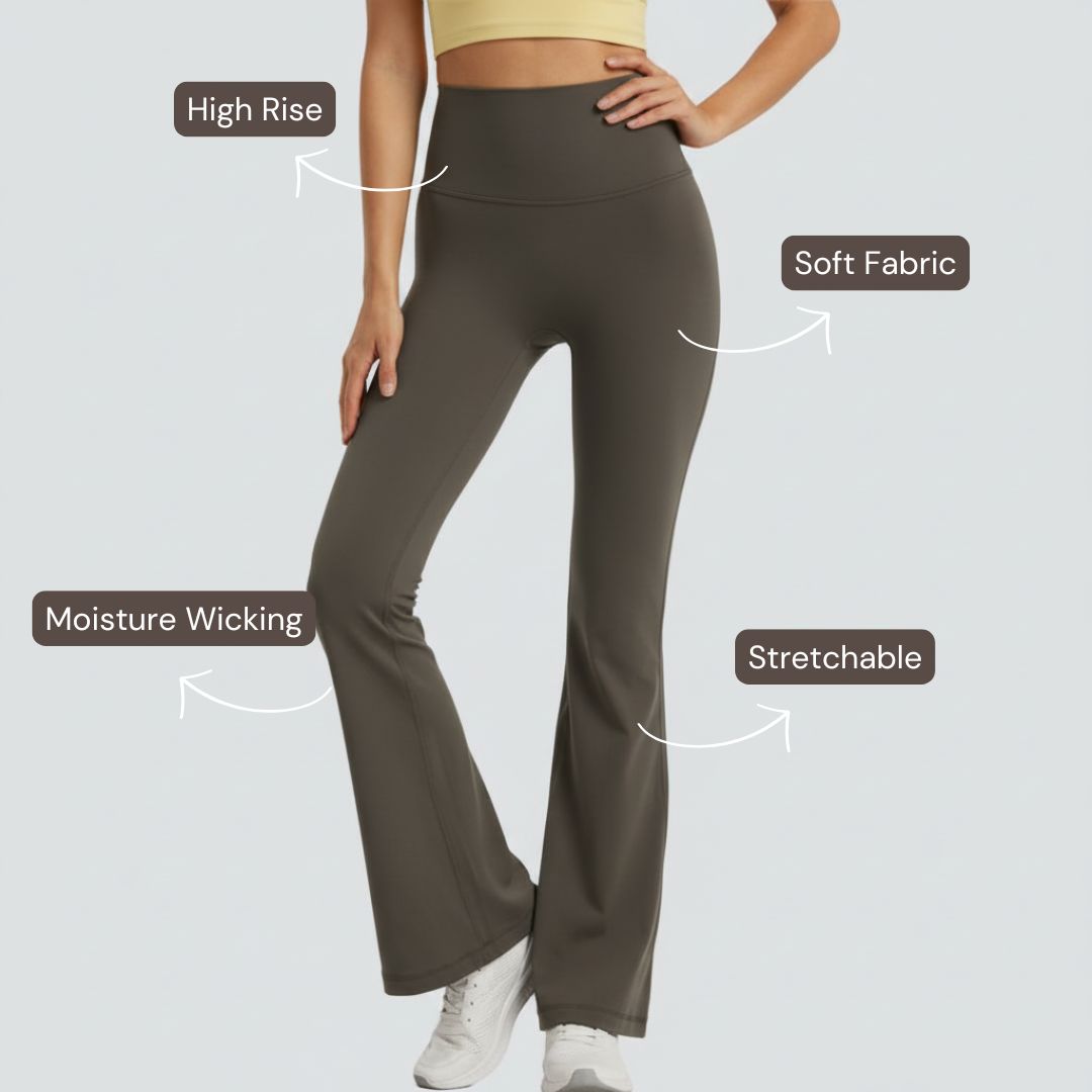 One-Size Flared Yoga Pants - Khaki Brown