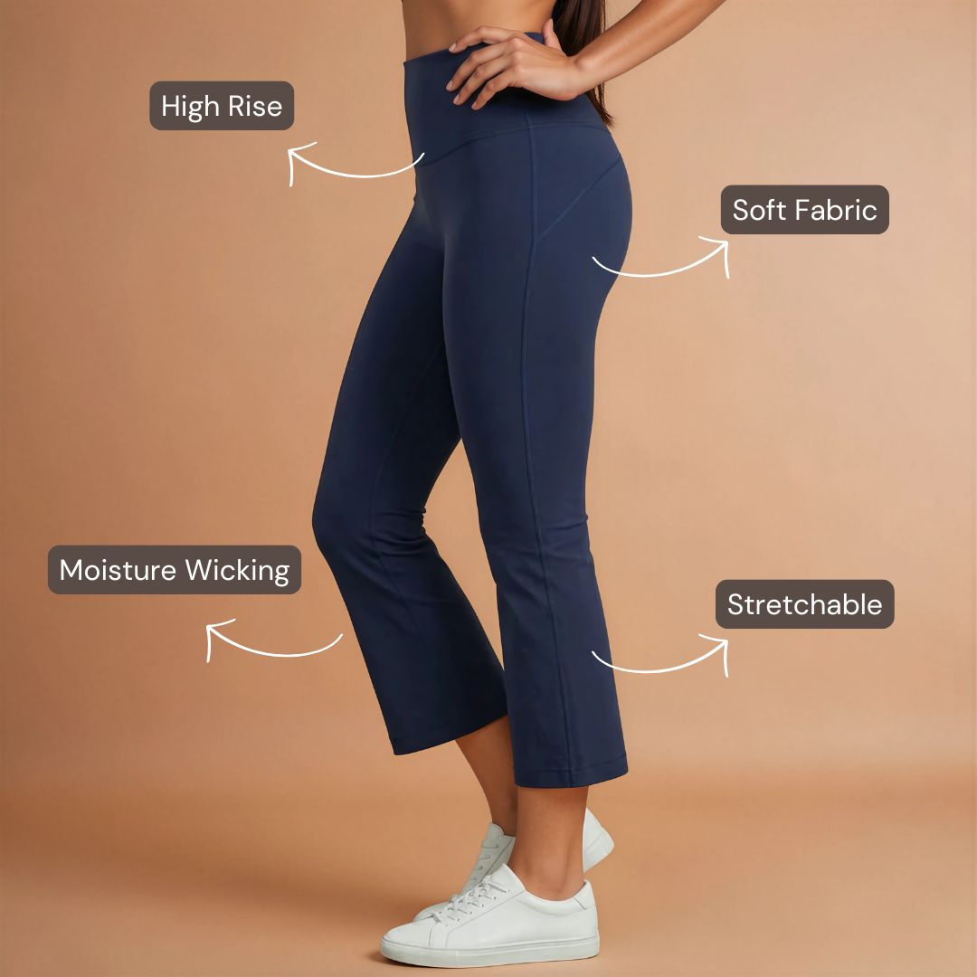 Ankle Length Flare Pants - Navy Blue