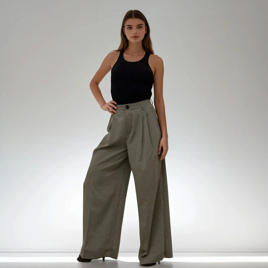 High Rise Wide Chic Pants - Dark Khaki