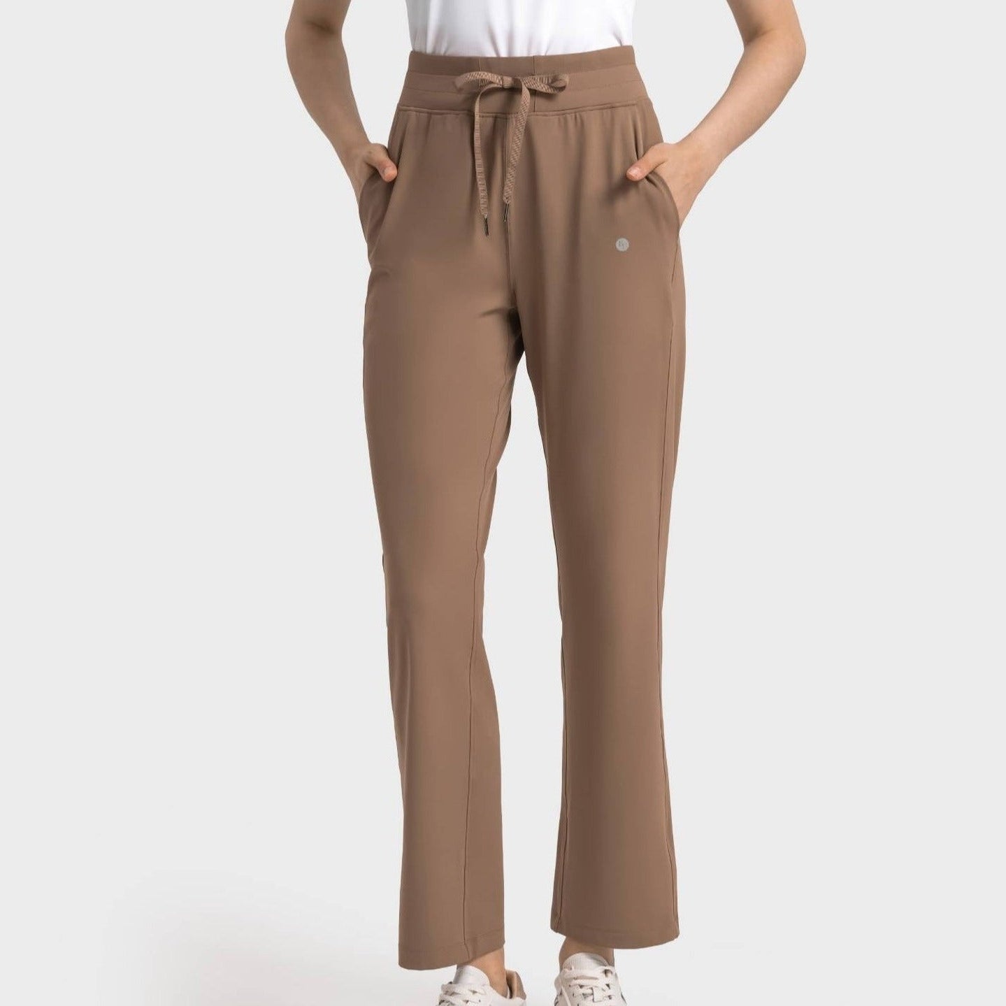 Stylish Activewear Pants With Tie-Up Waist Band - Brown
