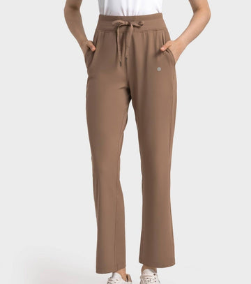 Stylish Activewear Pants With Tie-Up Waist Band - Brown