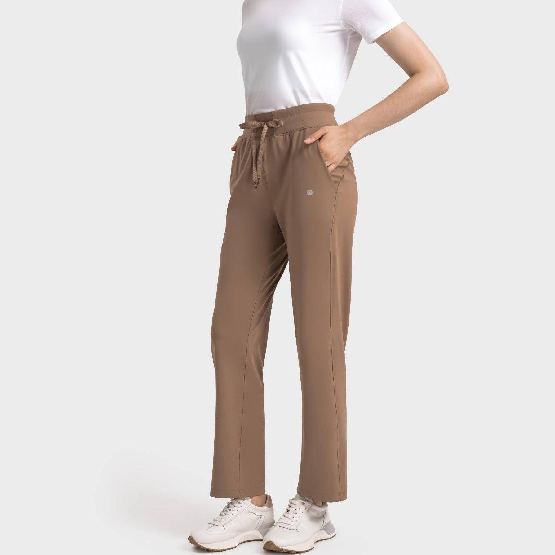 Stylish Activewear Pants With Tie-Up Waist Band - Brown