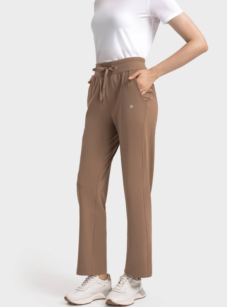 Stylish Activewear Pants With Tie-Up Waist Band - Brown