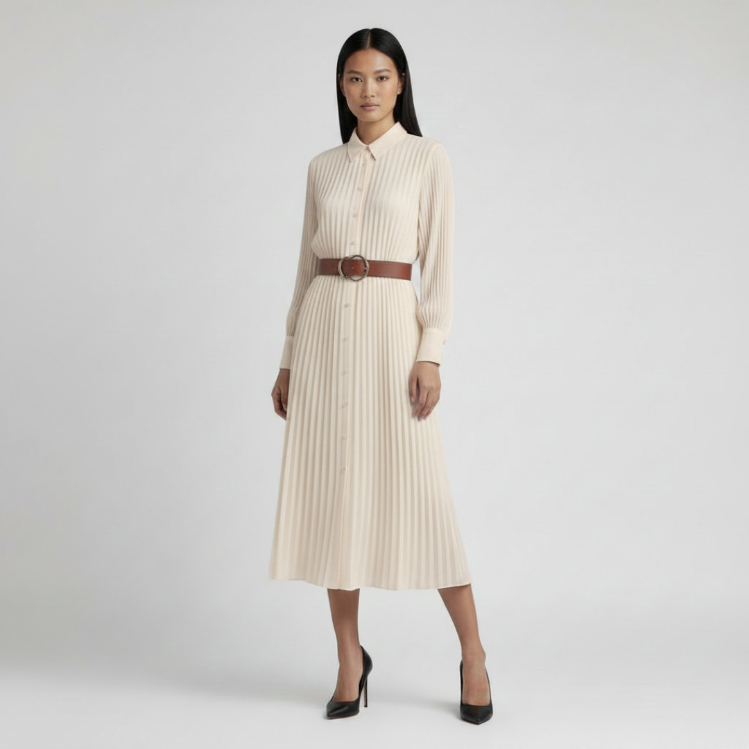 Pleated Style Dress - Ivory White