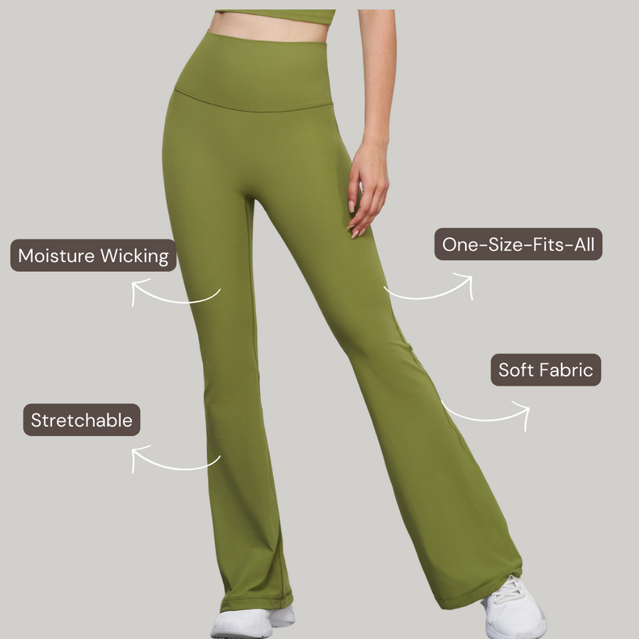 One-Size Flared Yoga Pants - Matcha Green