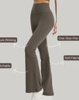 One-Size Flared Yoga Pants - Khaki Brown