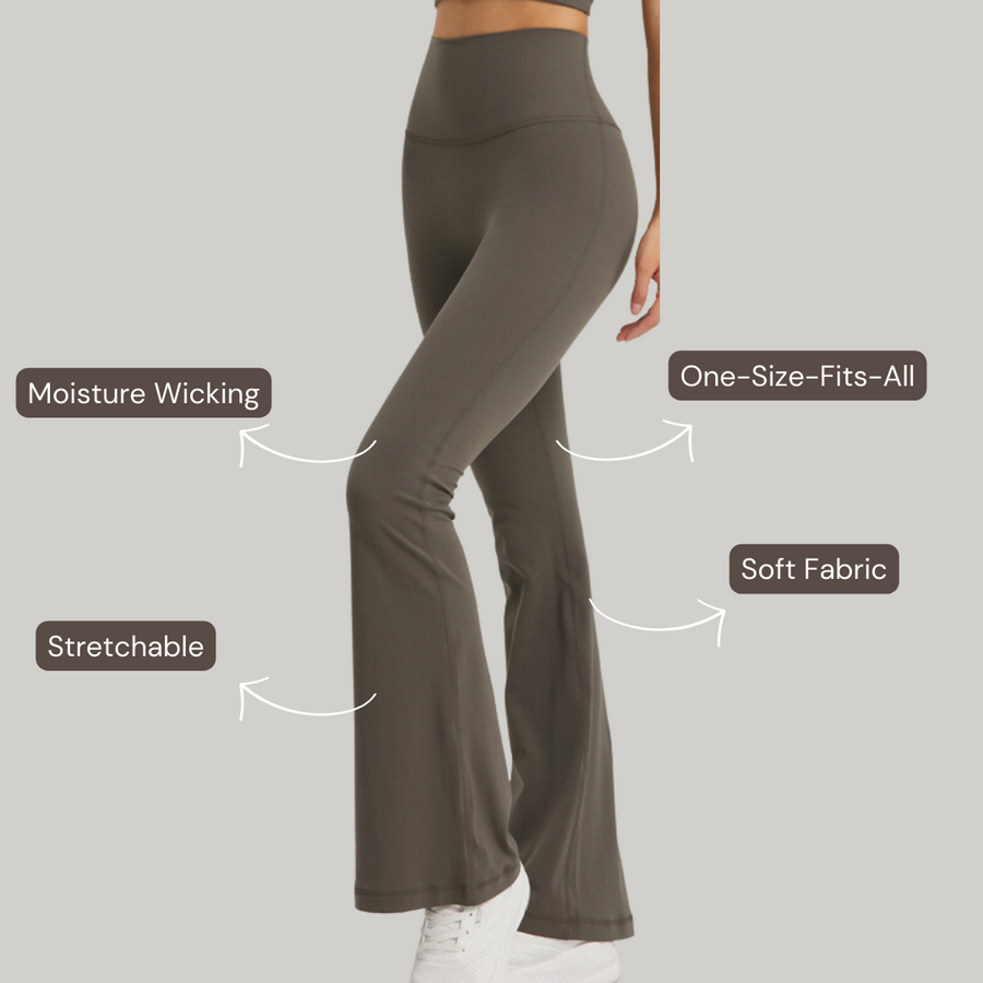 One-Size Flared Yoga Pants - Khaki Brown