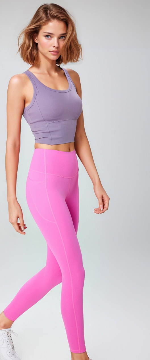 High-Rise Leggings With Side-Pockets - Bright Pink