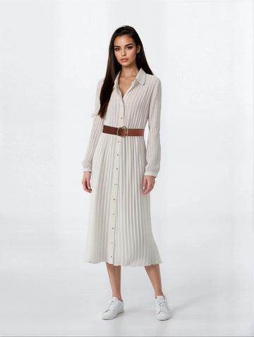 Pleated Style Dress - Ivory White