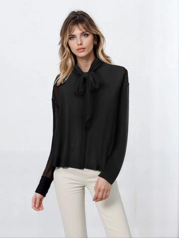 Neck Tie Up Blouse - Black