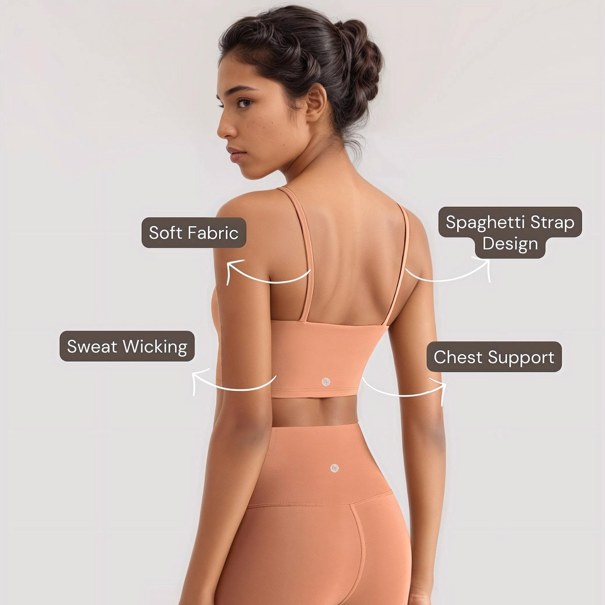 Spaghetti Strap Sports Bra - Beige Brown
