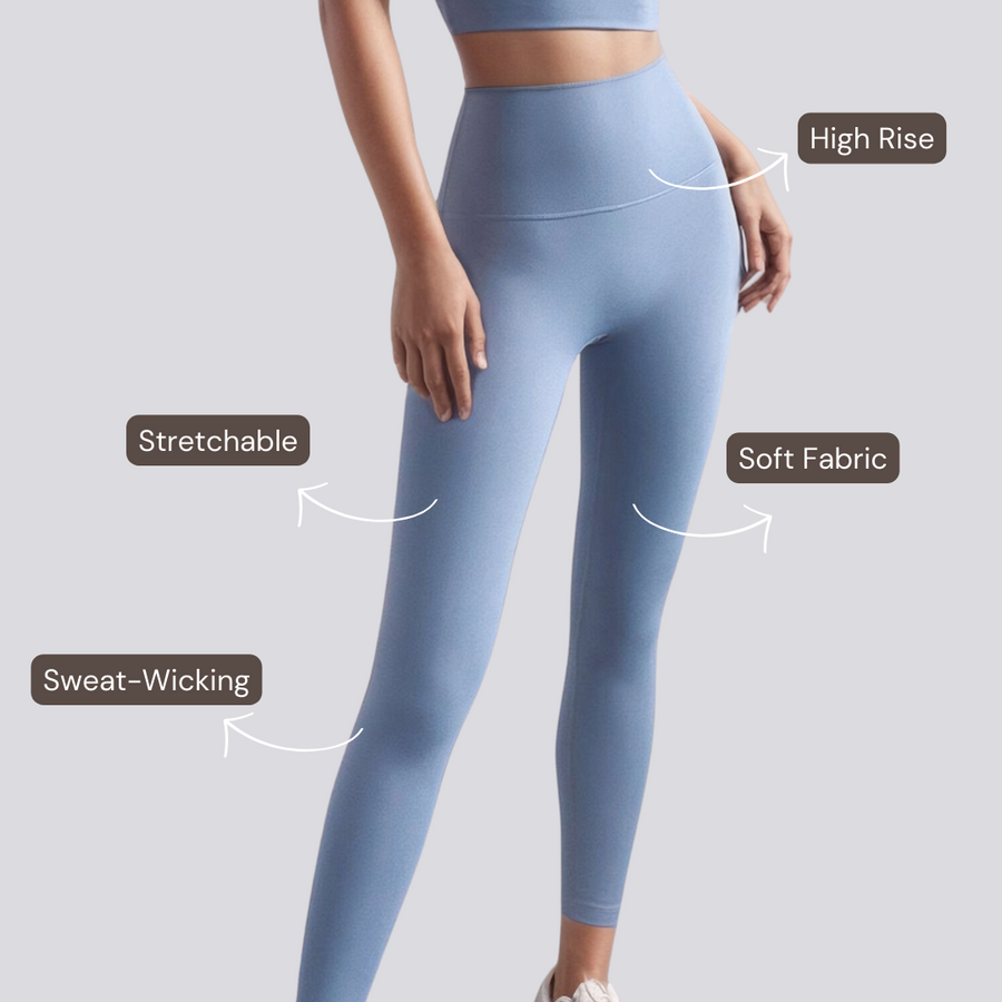 High-Rise Stretch Leggings - Light Blue