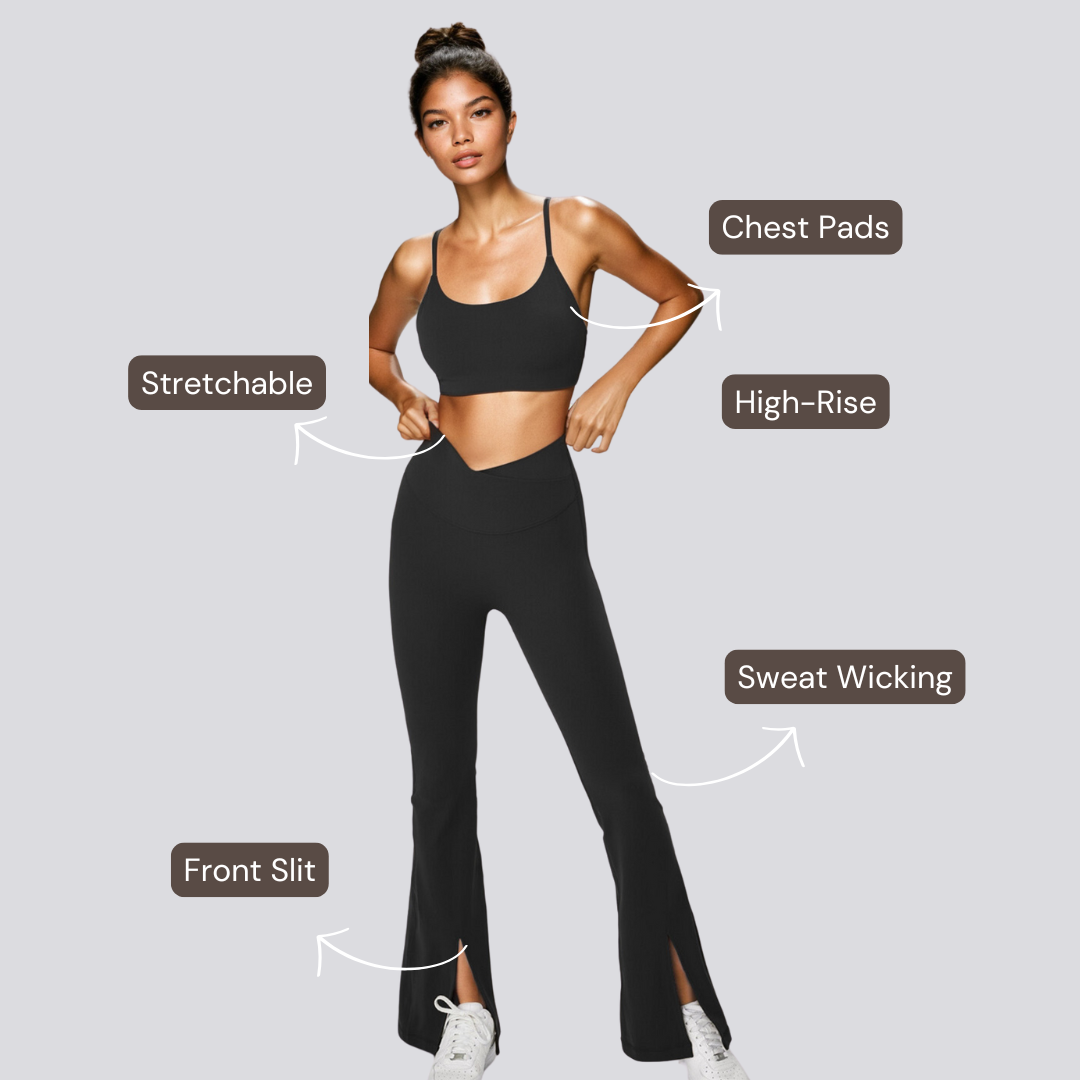 Stylish Flare Pants Set - Black